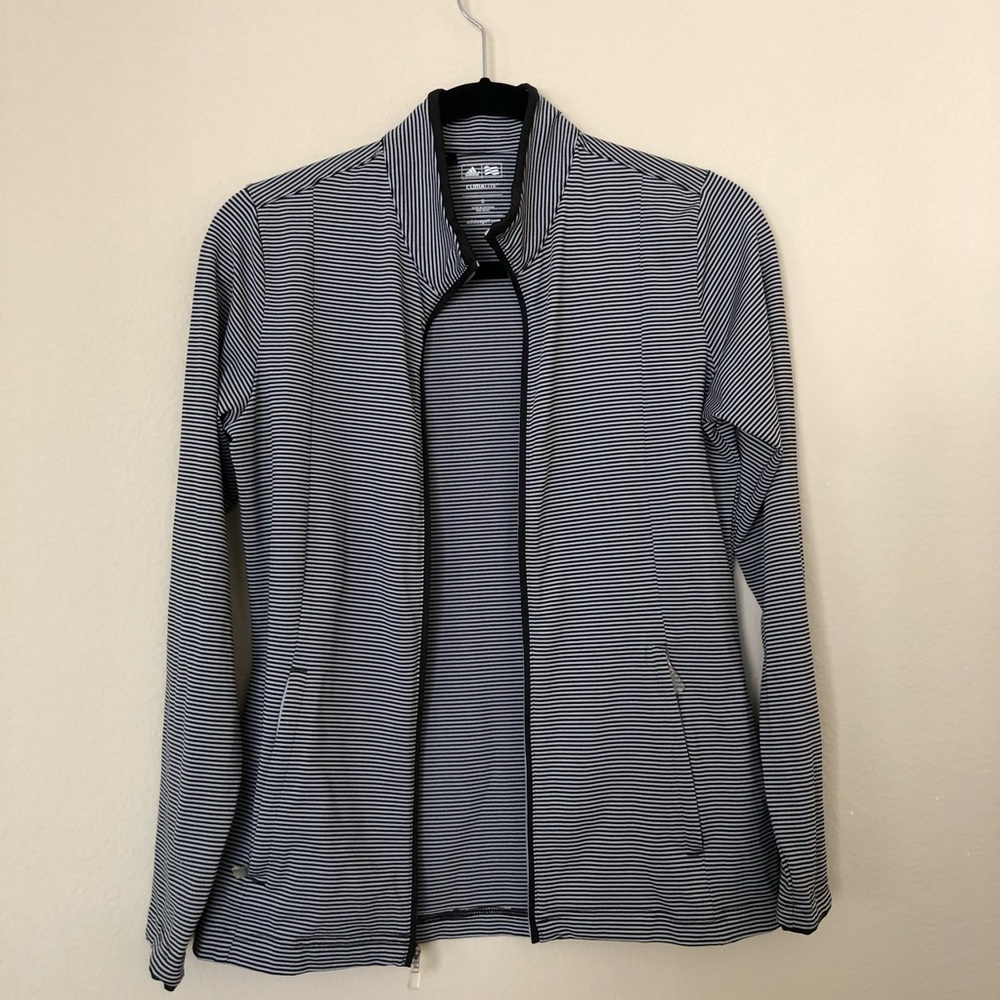 Adidas stripped zip up golf jacket, stretchy